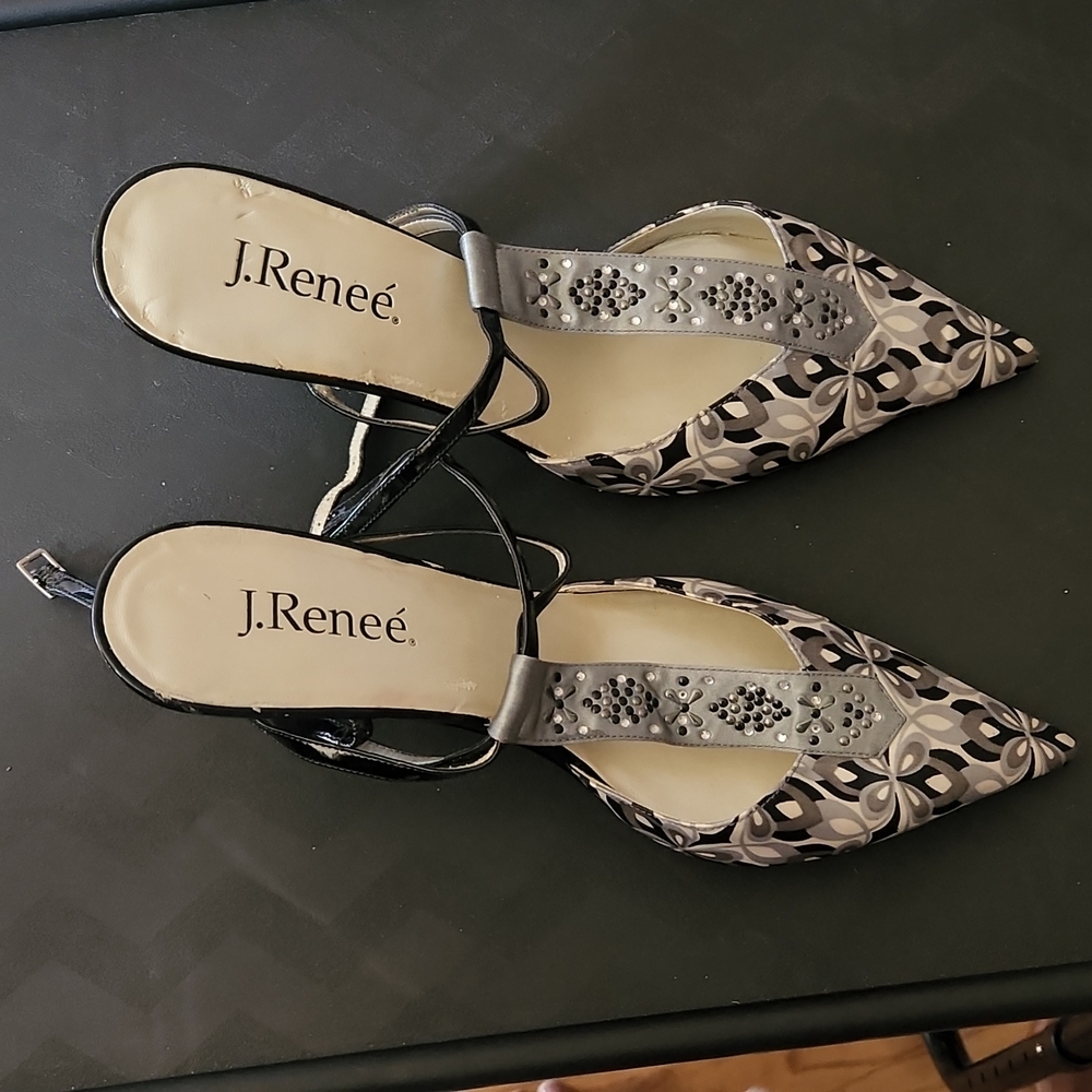 J. Renee Patent Leather/Silk Stone Heels, Sz 12